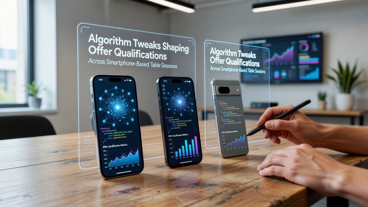 Smartphone screen displaying live dealer table interface with algorithmic overlays