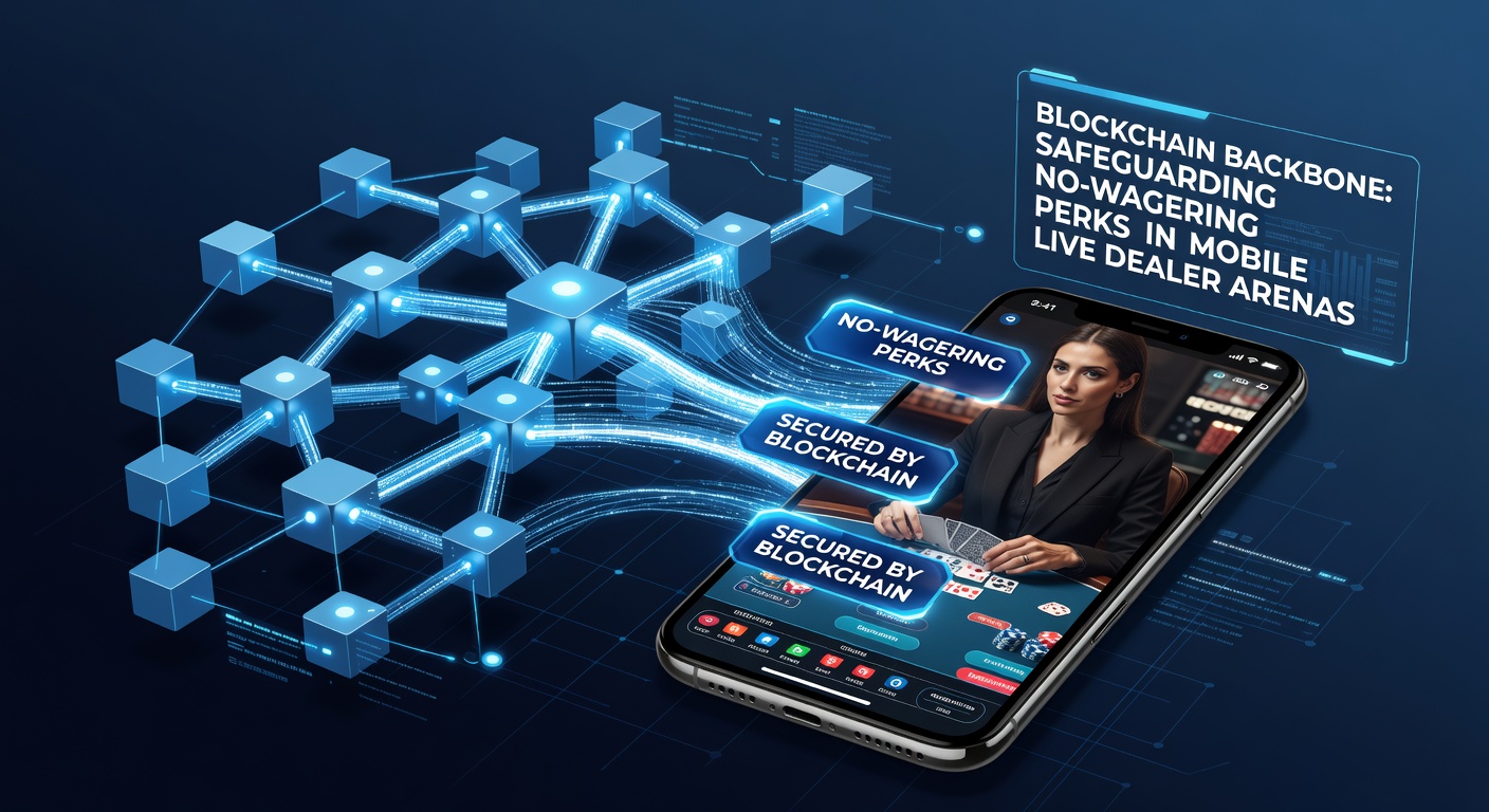 Mobile device displaying a live blackjack table with blockchain verification overlay ensuring no-wagering bonus payout