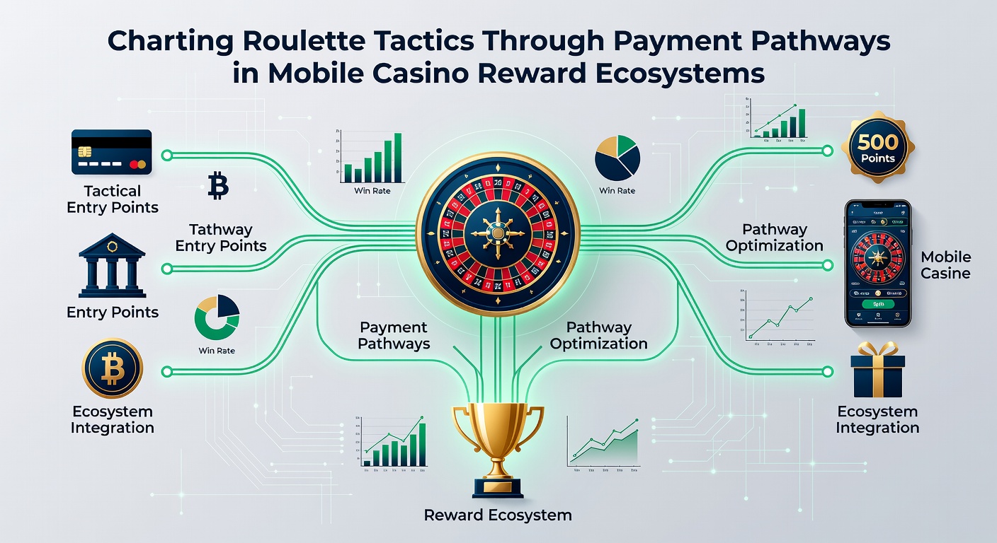 Infographic illustrating payment flow from mobile wallet to roulette table with overlaid reward ecosystem diagram
