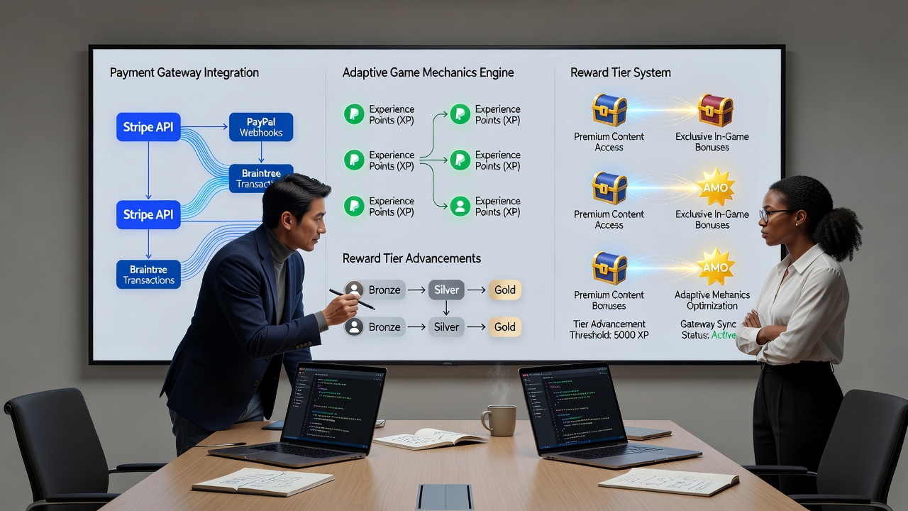 Adaptive reward dashboard displaying tier advancements linked to payment activity in table games