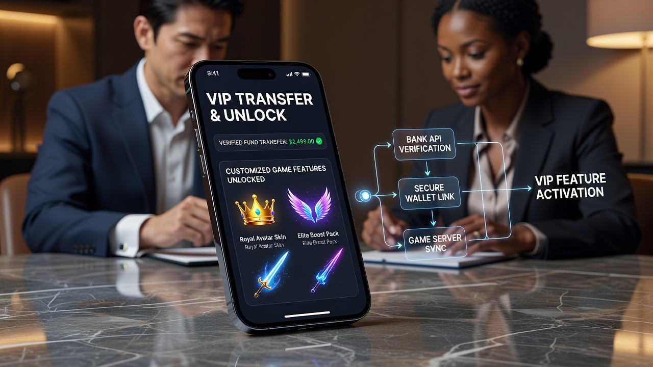 Mobile interface showing customized VIP features unlocked after verified fund transfer in a smartphone gaming community