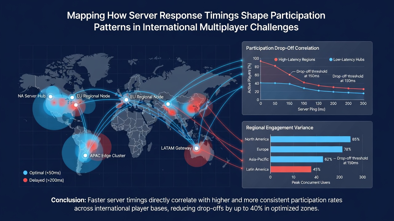 Global participation heat map illustrating server latency impacts on multiplayer engagement patterns