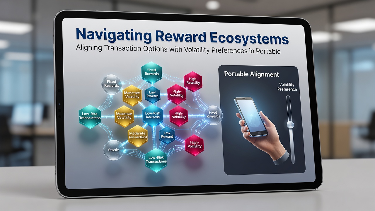 Portable device screen showing volatility sliders connected to reward ecosystem dashboards