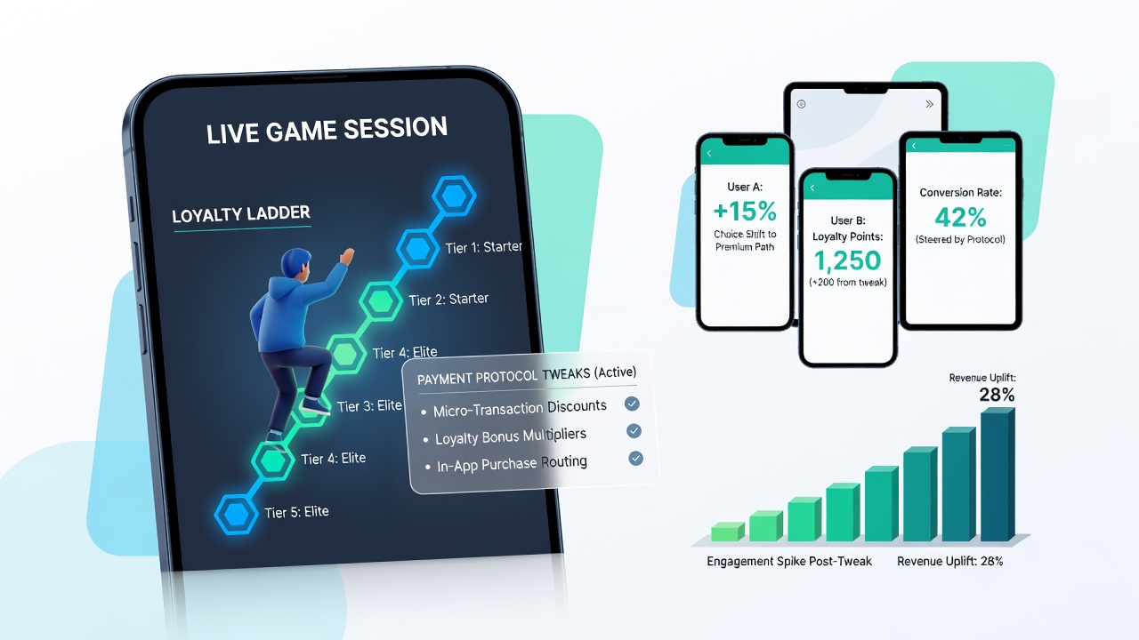 Live dealer setup with mobile interface showing loyalty progression and payment options